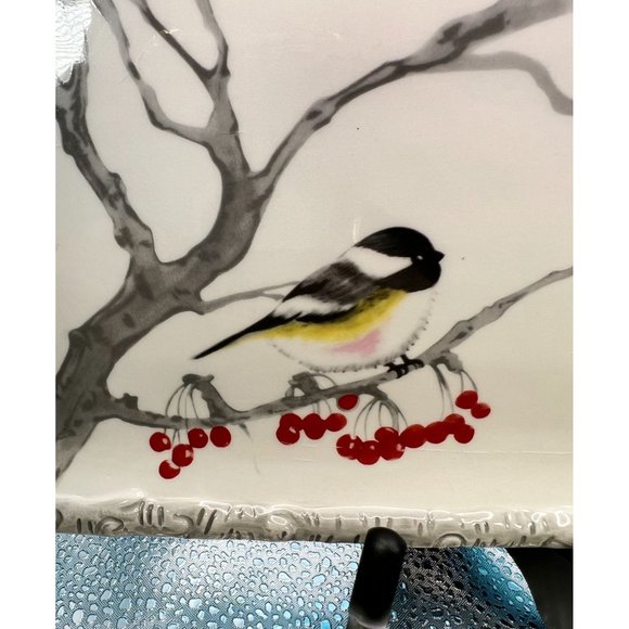 Kate Williams Global Designs Platter Chick-a-dee 12" x 7.5" Ceramic Painted Gift - Picture 2 of 7